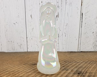 Vintage Virgin Mary Statue 8" Iridescent Glass Saint Mother Religious Figure Peaceful Praying Madonna Prayer Altar Decor Catholic Christian