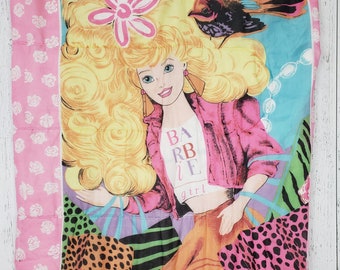 Vintage 80s Barbie Sleeping Bag Single Twin Blanket 1989 Mattel Bedding Bed Barbie Doll Shopping Poodle Girl's Bedroom Decor Eighties Kid