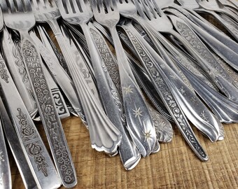 Vintage Forks Set of 8 Mismatched Flatware Mix of Floral & Art Deco Eclectic Cutlery Boho Country Wedding Rustic Bridal Shower Silverware