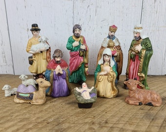Vintage Nativity Set 11 Porcelain Figures Figurines Characters Baby Jesus Birth Creche Scene Religious Gift for Christian Catholic Christmas