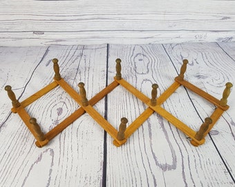 Vintage Accordion Peg Rack Wood Hanger Wall Coat Hat Rack Coffee Cup Mug Holder Wooden Folding Peg Rack