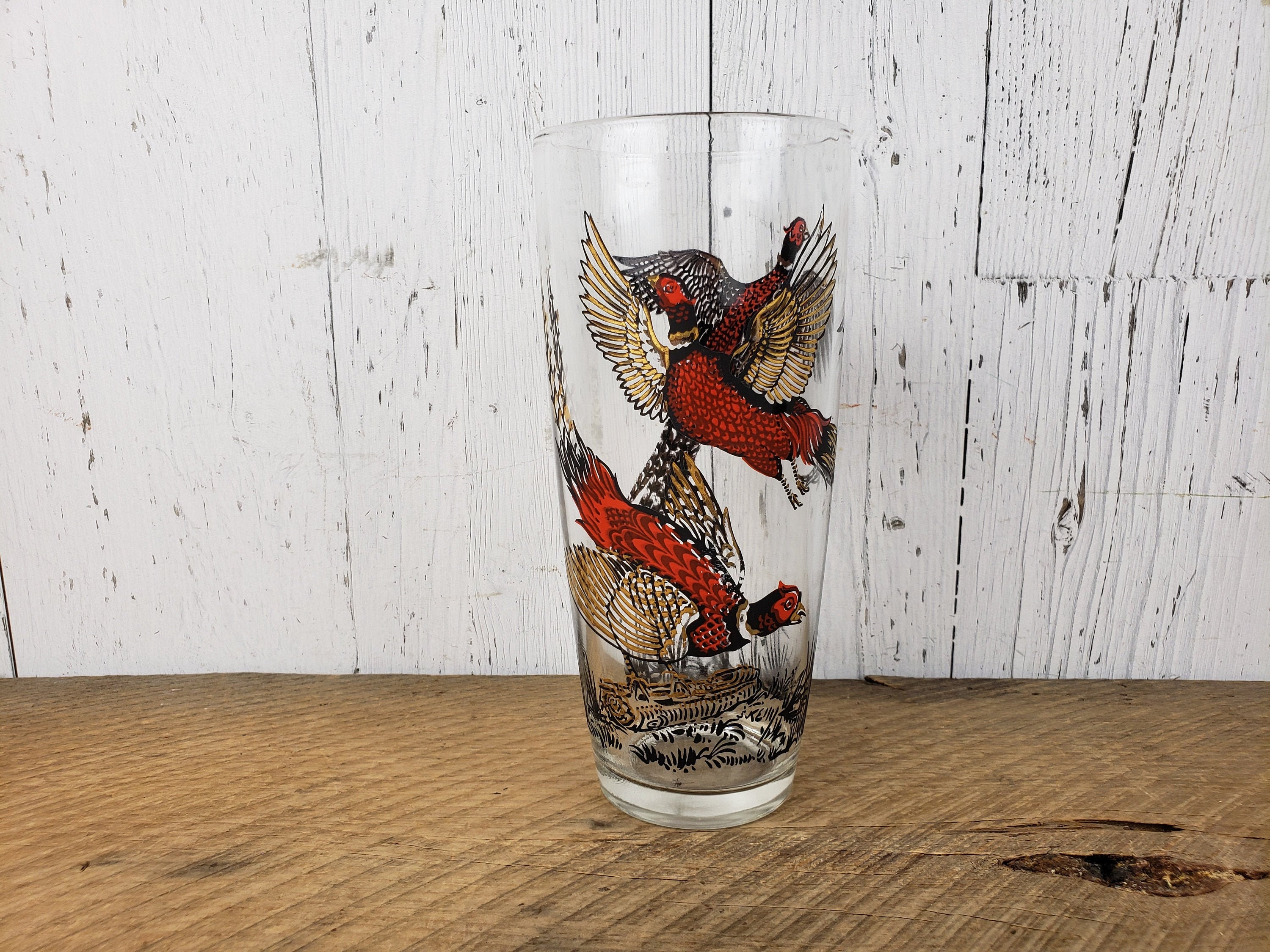 Vintage Peacock Birds Glass Vase 8 Red Gold Boho Flower Arrangement Retro Bohemian Wedding Table Centerpiece Decor