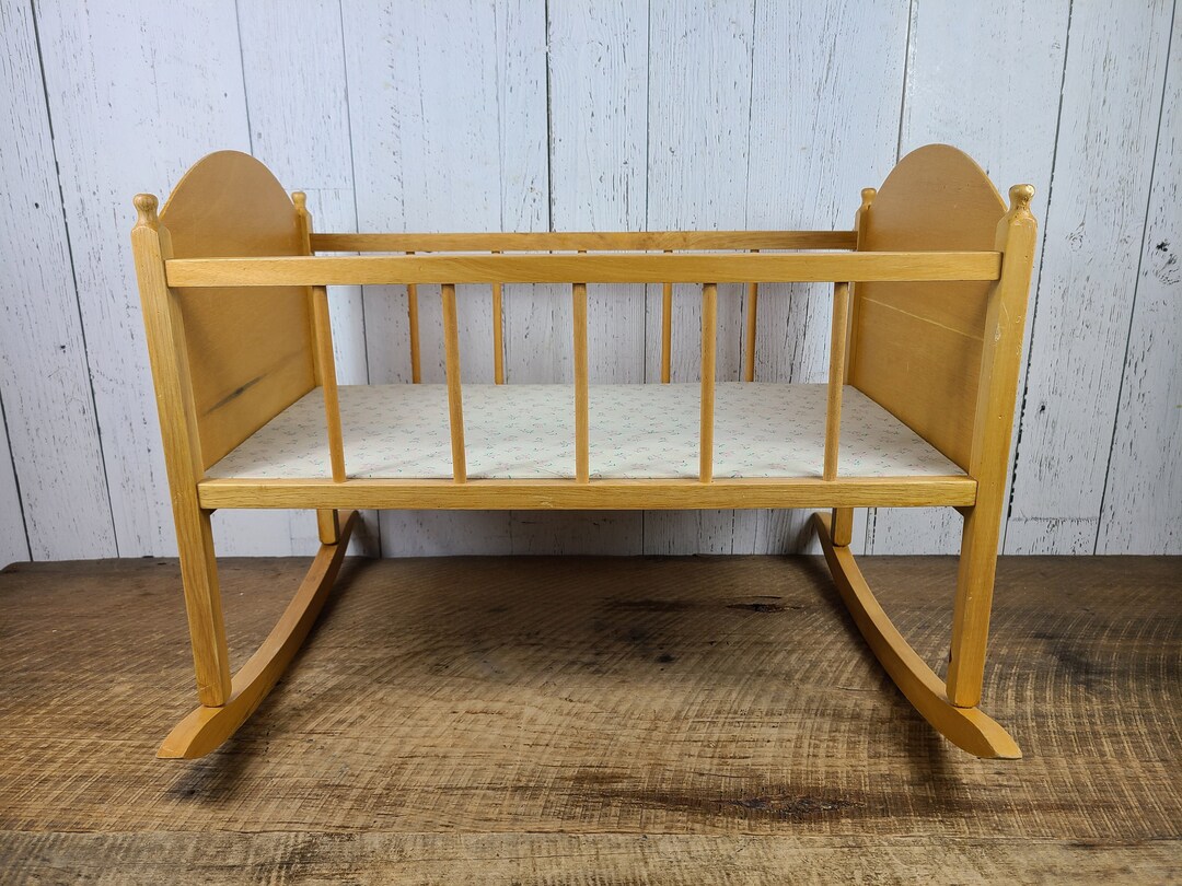 Vintage Baby Cradle Wood Rocking Child Furniture Wooden Cottage Chic