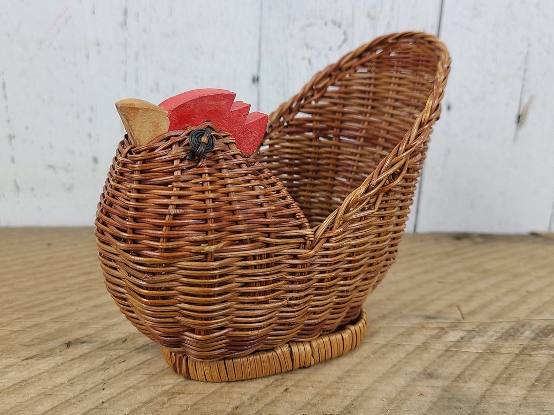 Vintage Wicker Chicken Trinket Basket Bohemian Rattan Etsy