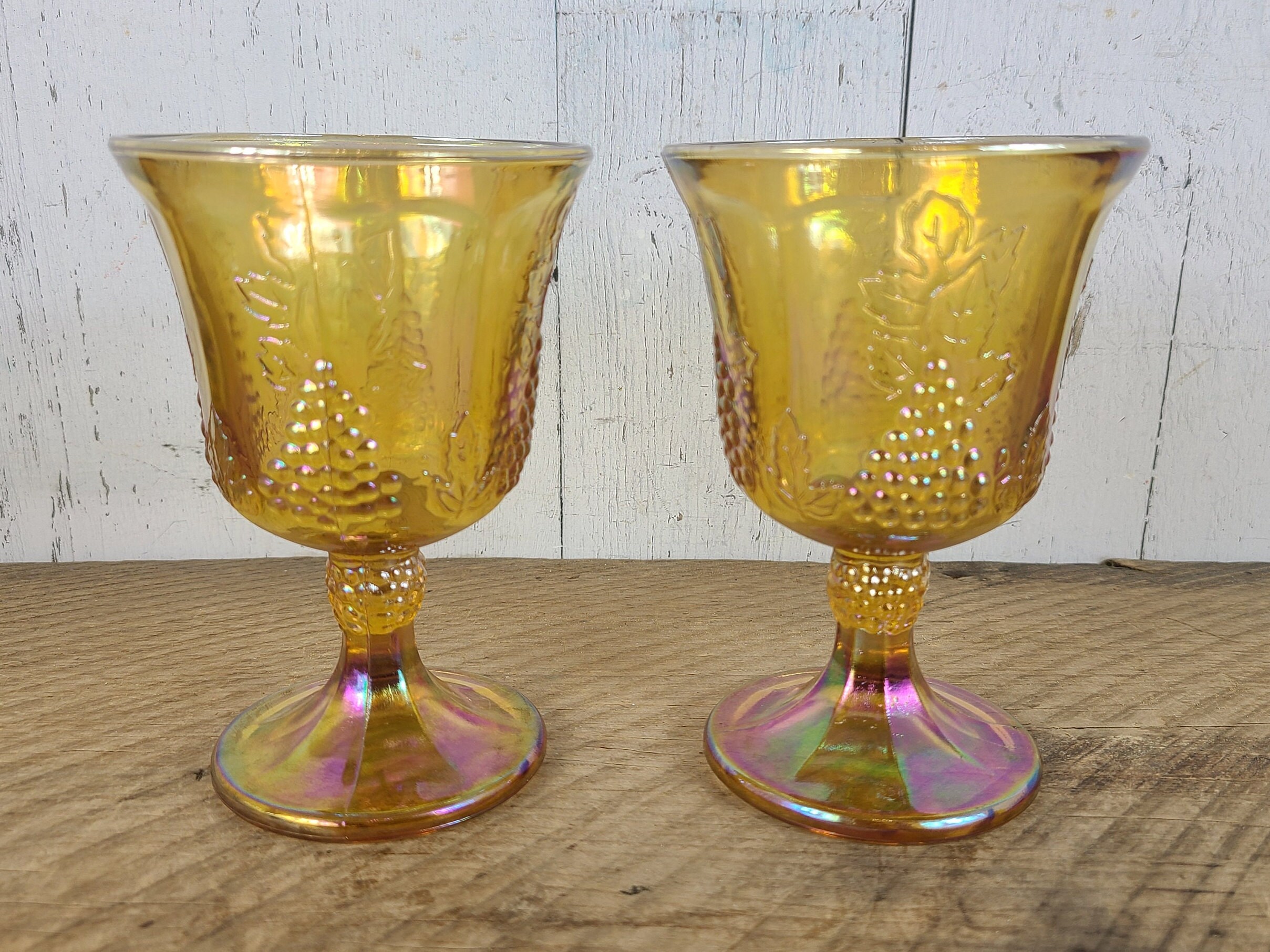 Vintage 2 Amber Iridescent Flat Glass Tumblers Plain 5