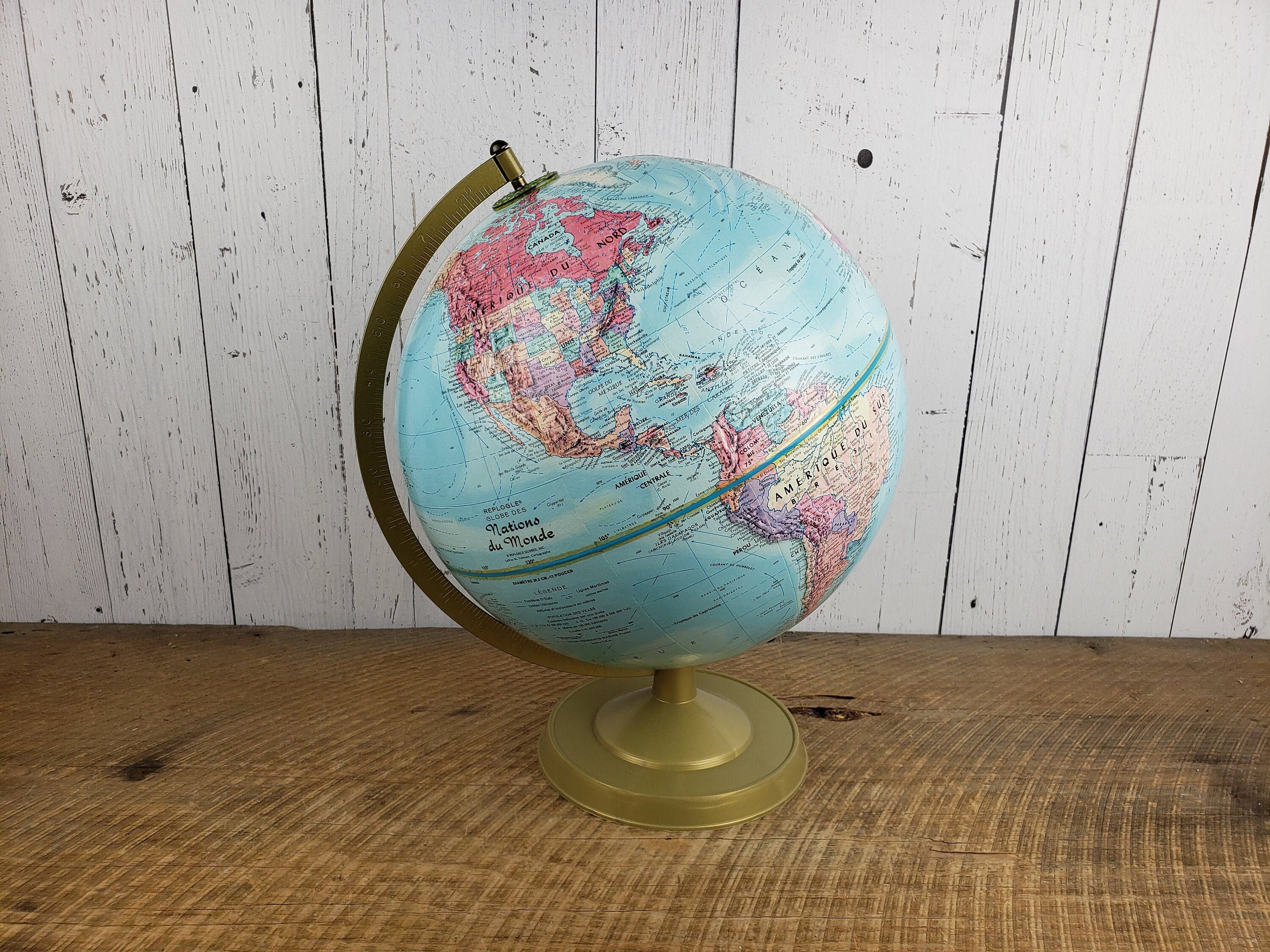 Vintage Desk Globe World 12 in French Raised Relief Etsy