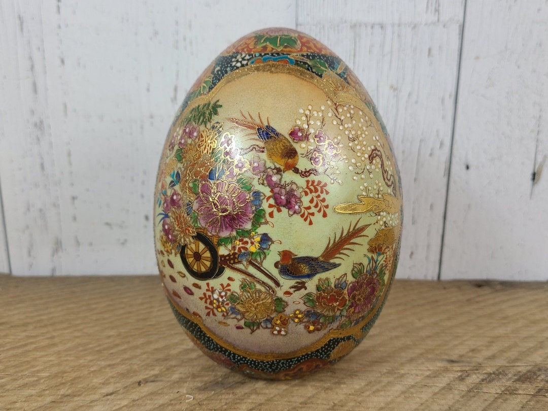 Vintage Large Satsuma Decorative Egg 6 High Geisha Landscape China