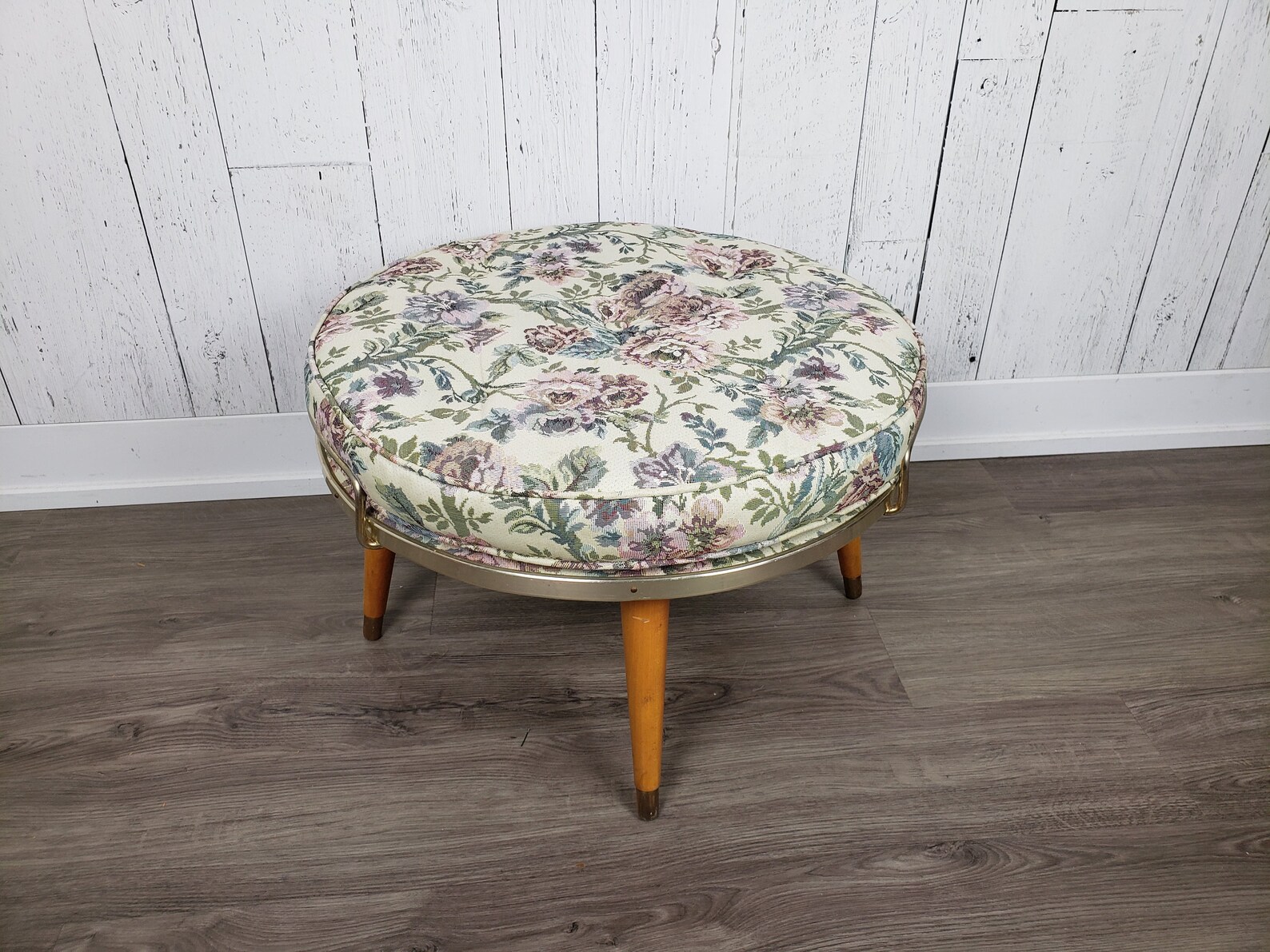 Vintage Round Floral Ottoman Removable Cushion Mid Century - Etsy