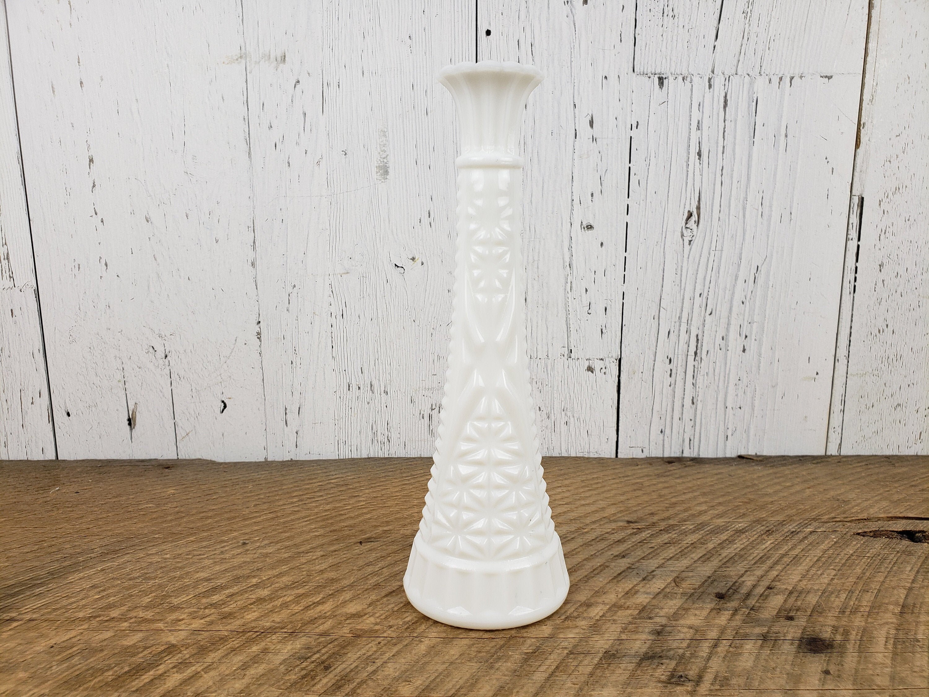 Vintage 50s Milk Glass Fluted Bud Vase 9 Starburst Star Etsy