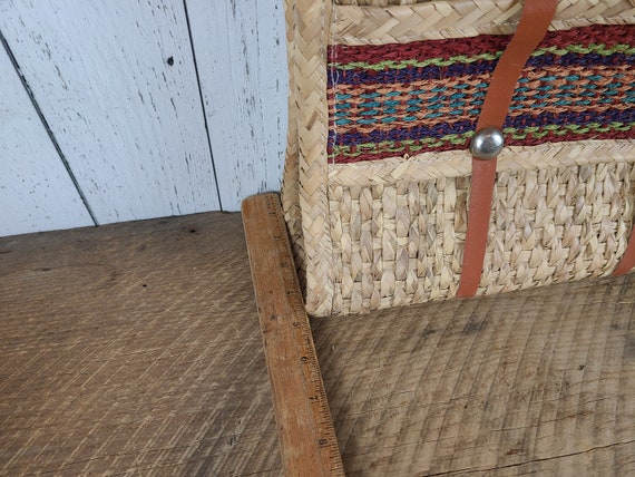 Vintage Weaved Wicker Purse Leather Handle Metal … - image 4