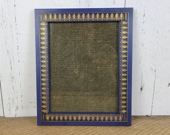Vintage 70s Empty Picture Frame w/ Glass 8.5"x11" for 6x8 Image Blue Gold Lightweight Plastic Wall Hanging Photo Gallery Modern Mid Century