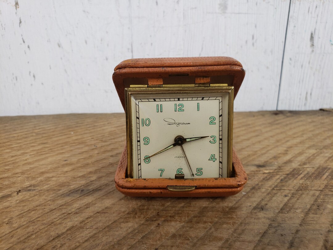 Vintage Ingraham Travel Alarm Clock Stand up Tabletop Wind up Etsy