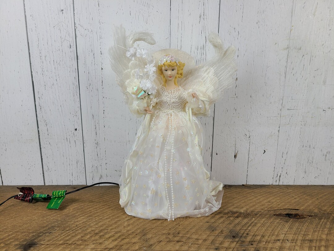 Vintage Illuminated Fiber Optic Countertop Christmas Angel 13 Porcelain