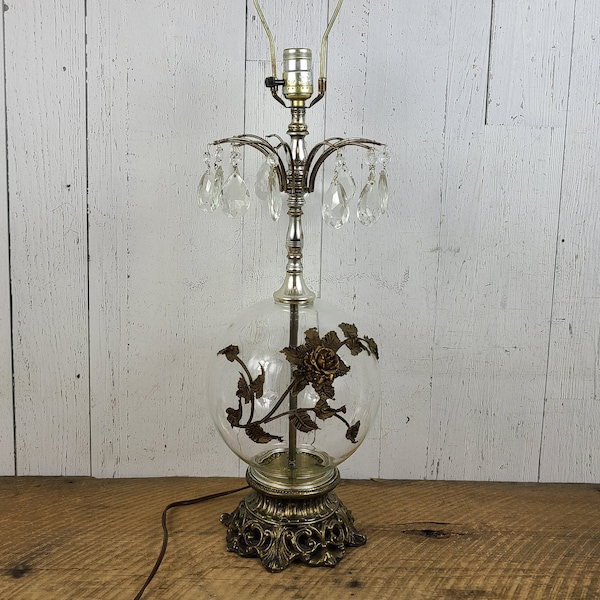 Vintage Carl Falkenstein Boudoir Lamp Brass Metal & Glass Hollywood Regency Rococo Style Filigree Statement Retro Accent Light Mid Century