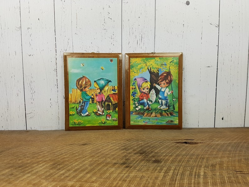 Vintage Pair of Kids Hanging Out Together Prints on Wood image 0