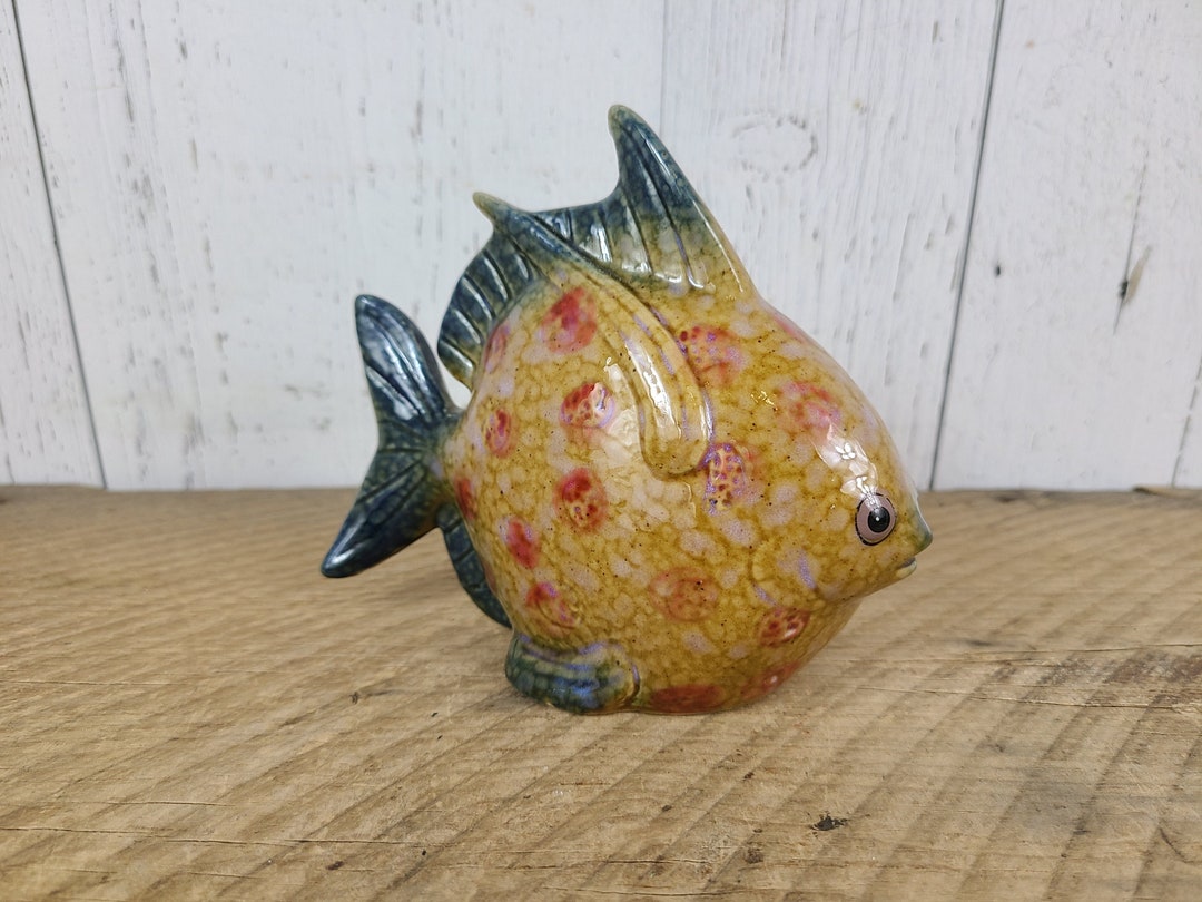 Vintage Ceramic Fish Bank Collectible Coin Bank Money Saver Retro Ocean