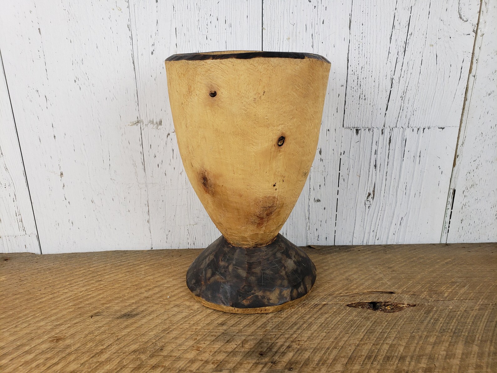 Vintage Large Wooden Pedestal Vase Rustic Hand Carved Wood Etsy