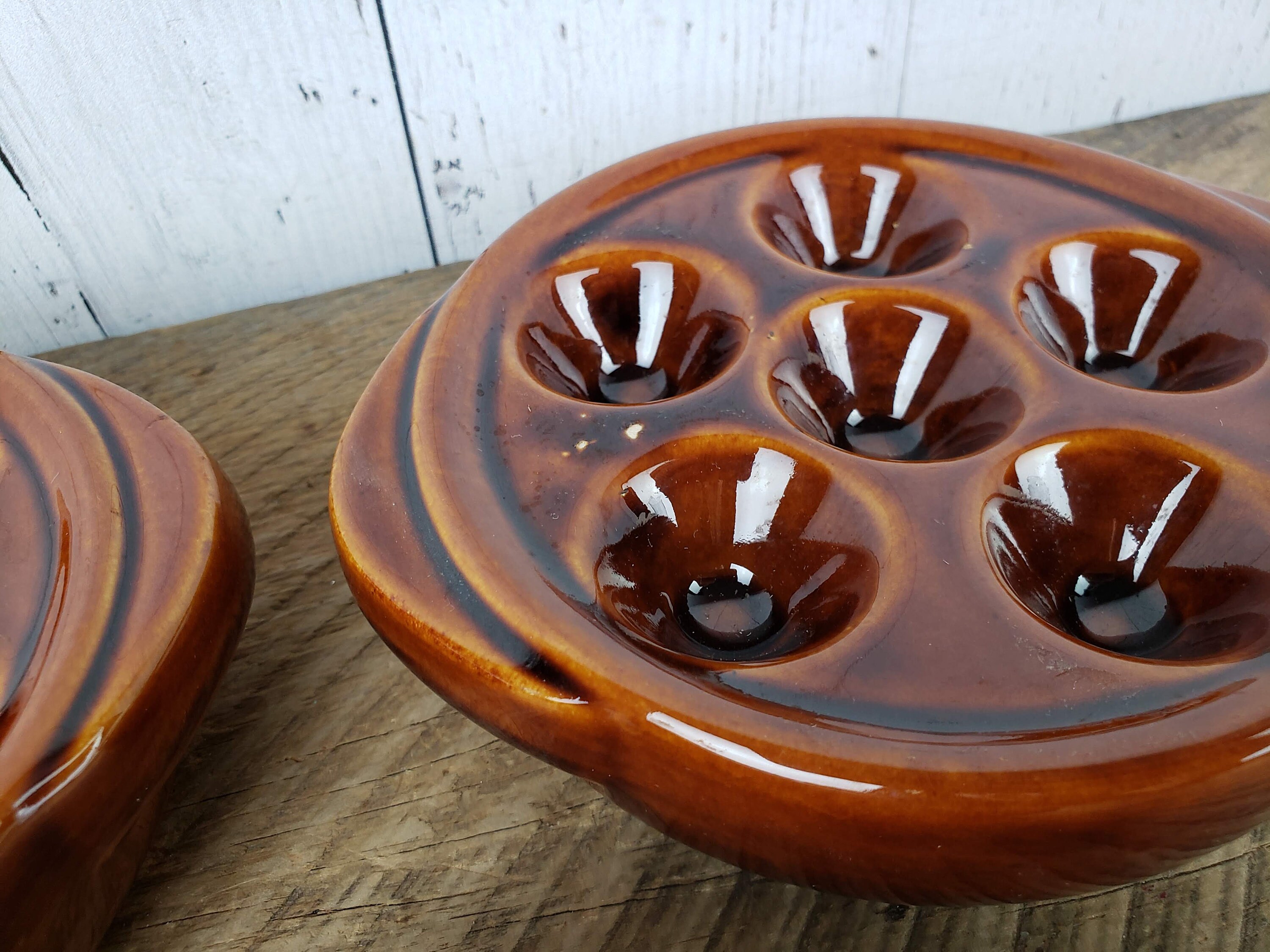 Vintage Set of 3 Escargots Dishes 70s Brown Stoneware Mushroom Etsy
