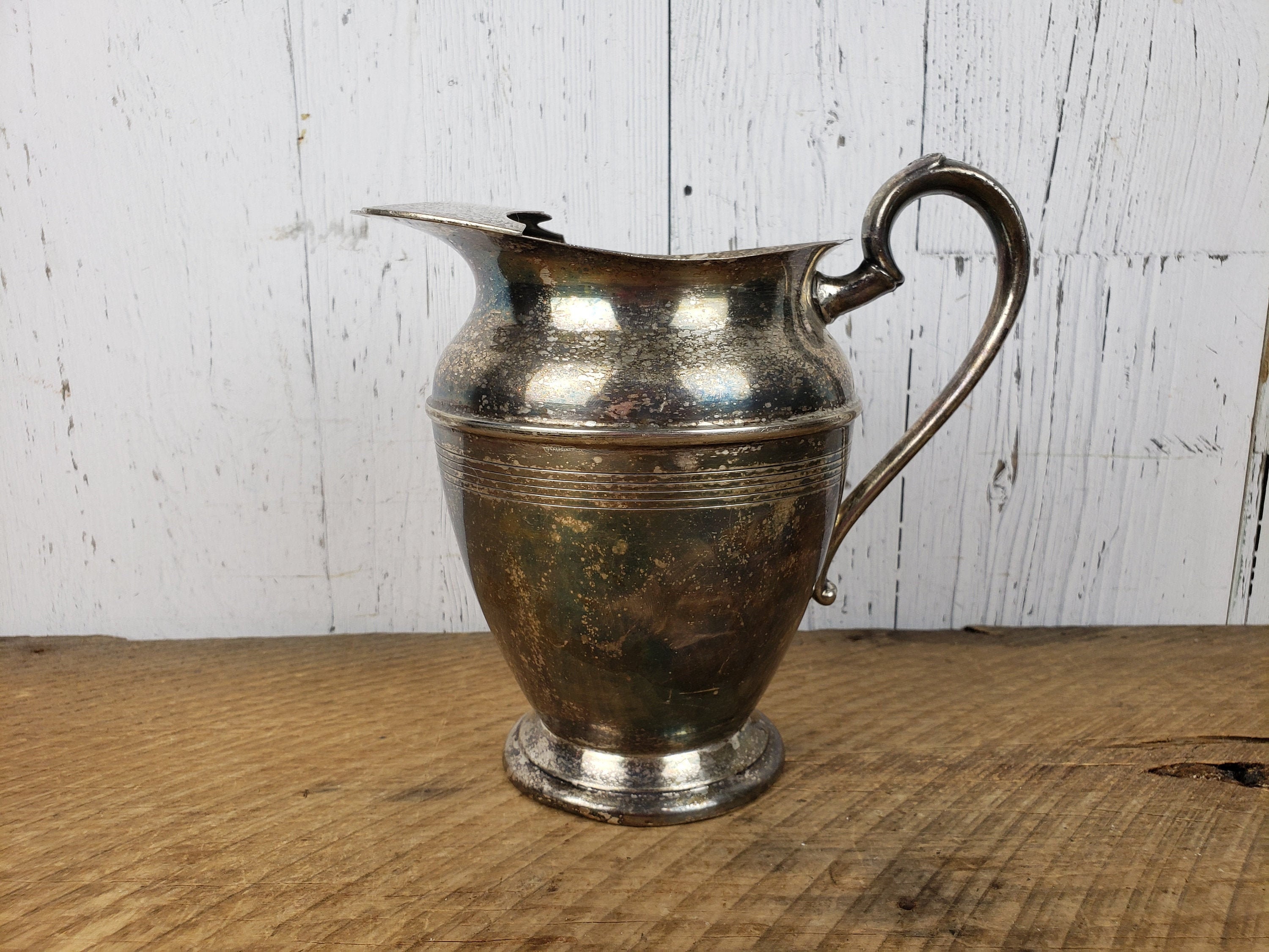 Antique Shabby Chic Silver Plate Small Creamer Pitcher W/ Handle