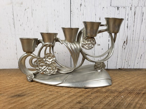 Vintage Seagull Pewter Candelabra 5 High 5 Arm Dinner Candle