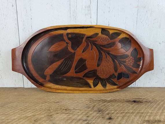 Vintage Large Hand Carved Wood Fish Service Platter 21 Wide Double Handle Tray  Wooden Snack Dish Modern Mid Century Serving Plate Bohemian -  Canada