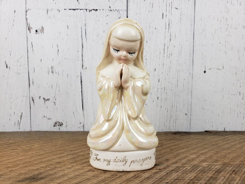 Vintage Praying Nun Statue Rosary Box For My Daily Prayer image 0