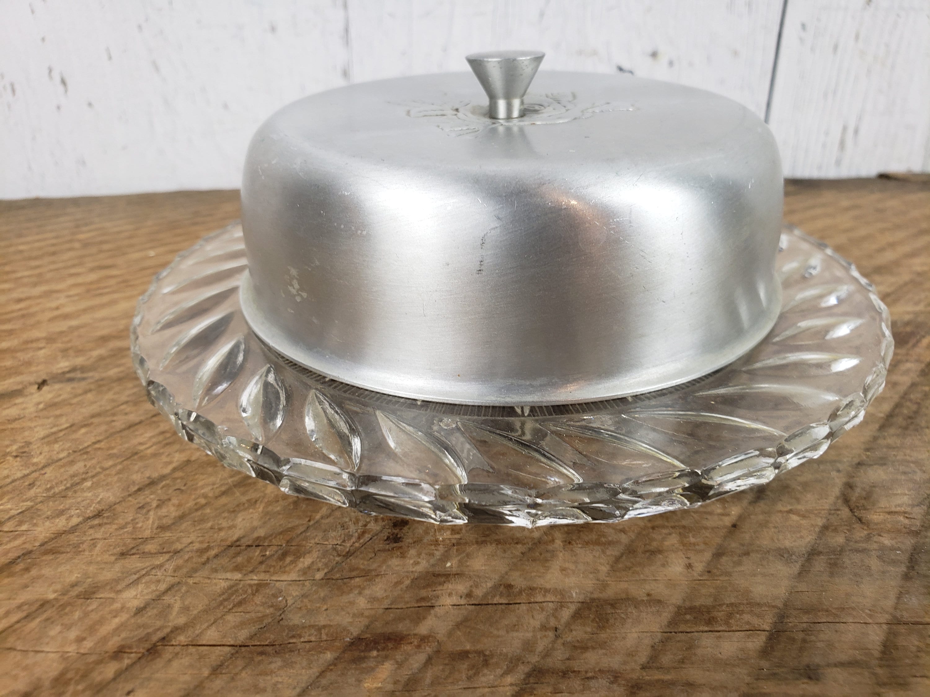 Vintage Aluminum Round Butter Dish W/ Glass Plate Insert Metal Etsy