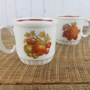 Vintage Set of 2 Fruit Themed Coffee Cups EIT Ltd England Tea Mugs Pattern Pineapple Strawberies Pears Eclectic Bohemian Boho Chic Decor image 8