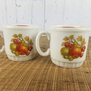 Vintage Set of 2 Fruit Themed Coffee Cups EIT Ltd England Tea Mugs Pattern Pineapple Strawberies Pears Eclectic Bohemian Boho Chic Decor image 7