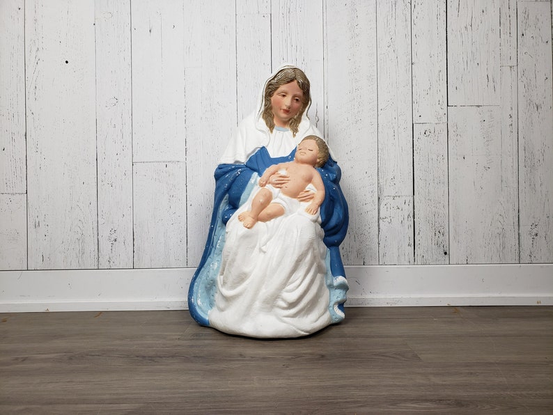 Vintage Virgin Mary & Baby Jesus Nativity Blow Mold Statue image 0