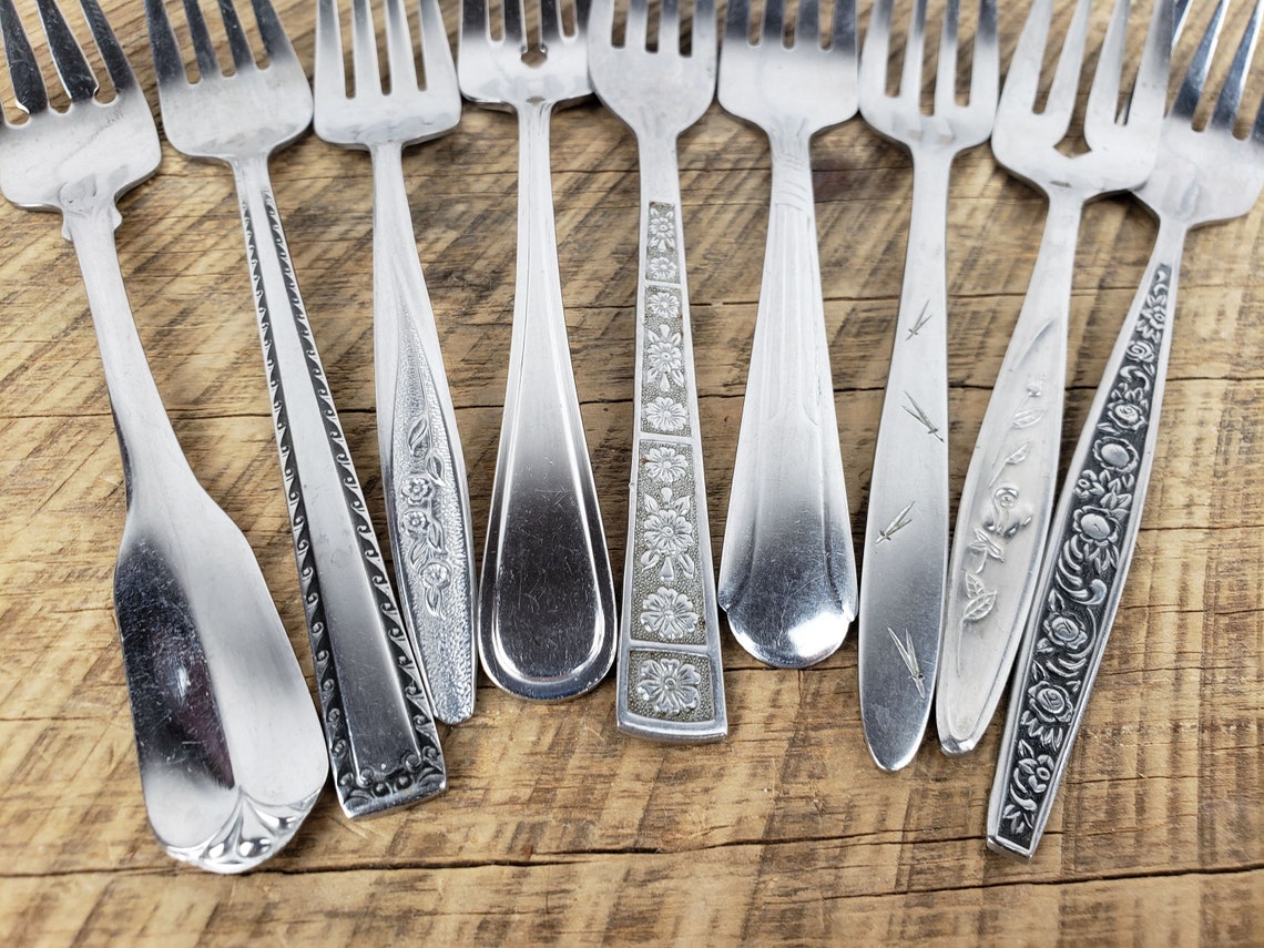 Vintage Salad Forks Set of 8 Mismatched Flatware Mix of Floral Etsy