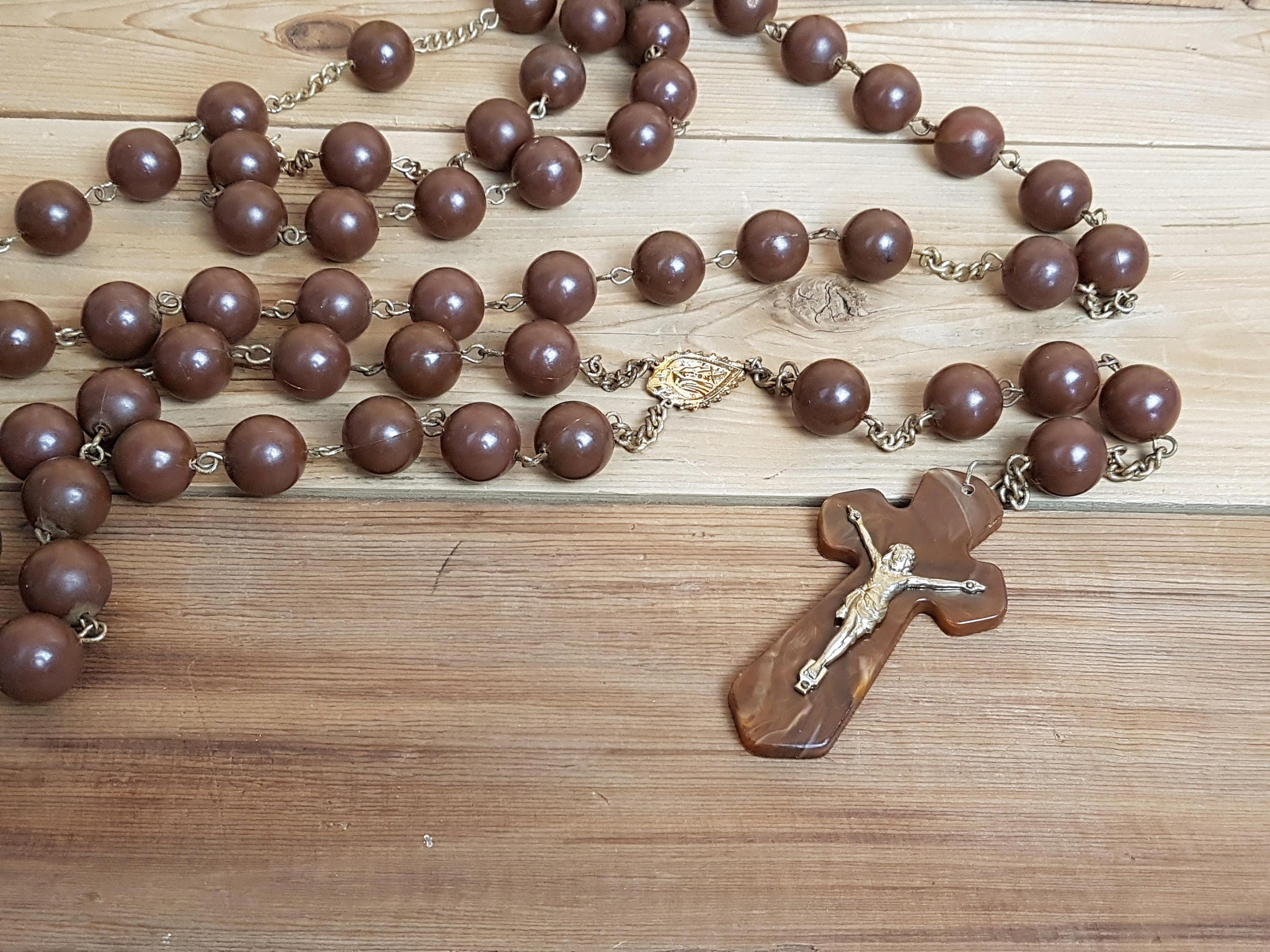 Vintage Extra Long Wall Rosary 56 Giant Large Brown Etsy