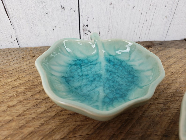 Vintage Small Turquoise Trinket Dishes Set of 2 Fish /& Leaf Mid Century Stoneware Trinket Bowls Ring Trays Hawaiian Tiki Bohemian Boho Chic