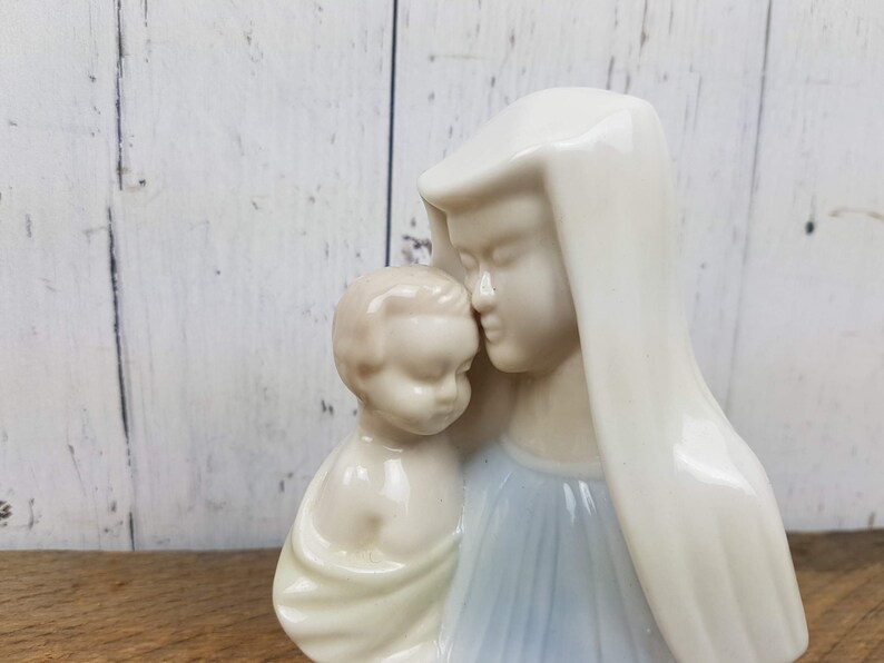 Vintage Virgin Mary Holding Baby Jesus Statue Porcelain Figure image 4