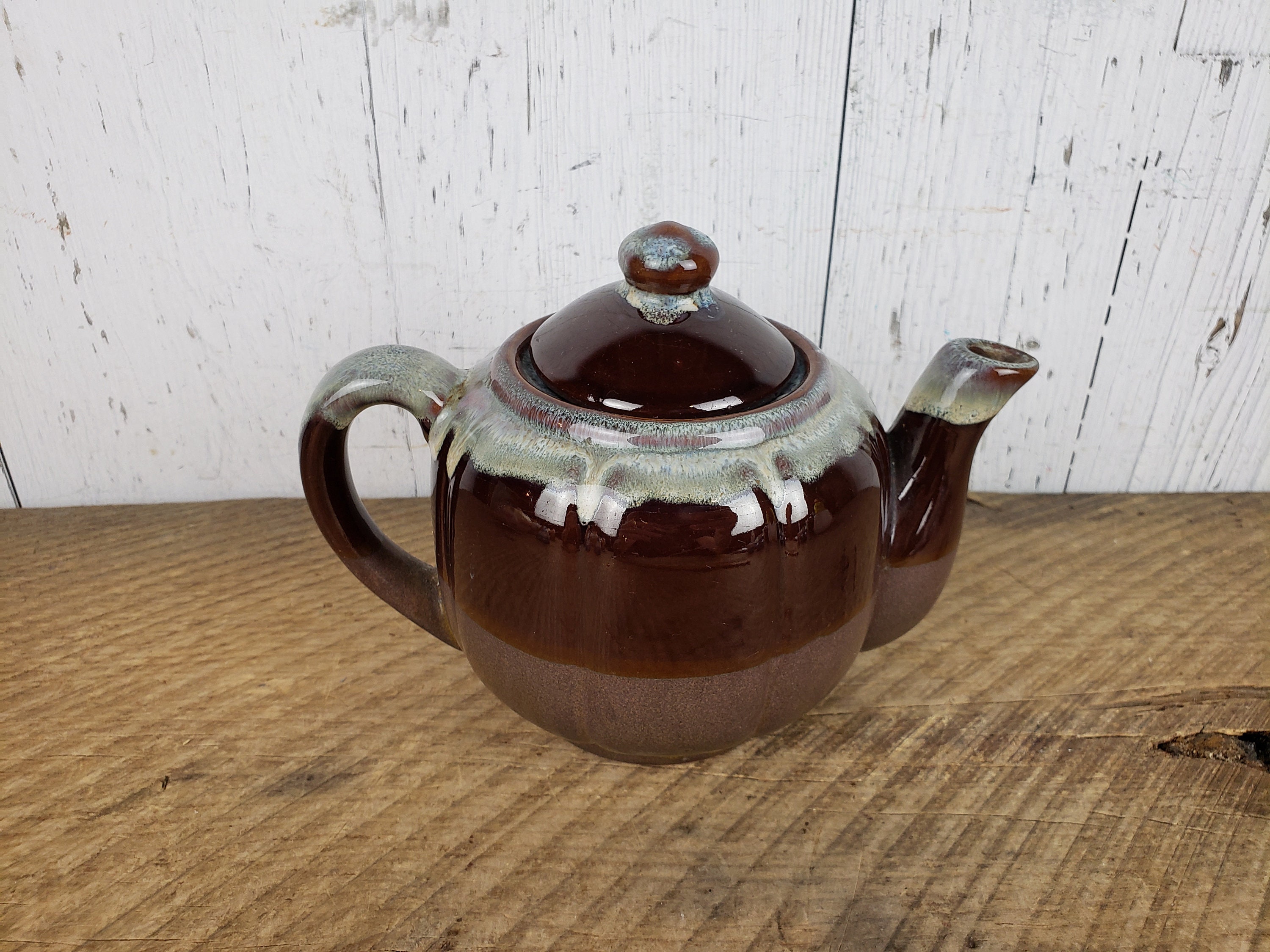 Vintage Brown Stoneware Teapot Drip Glaze Bohemian Ceramic Etsy