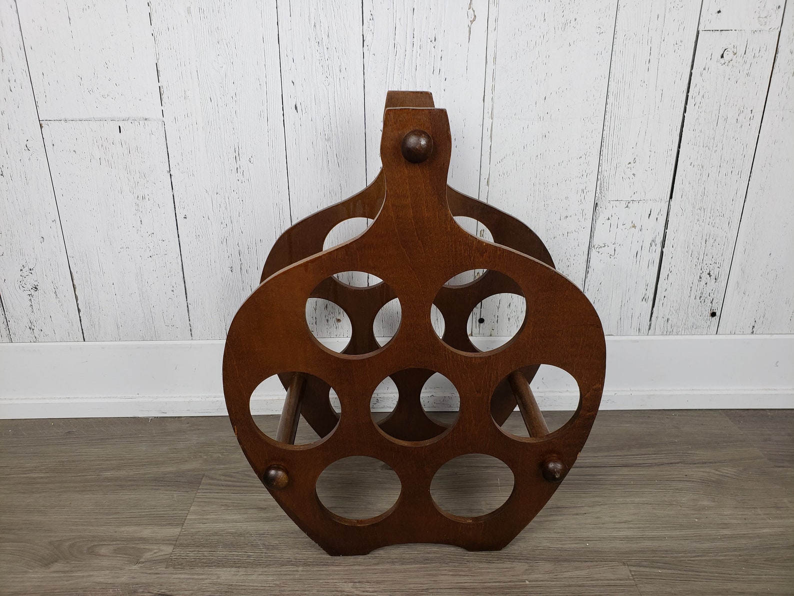 Vintage Wood Wine Rack Bottle Shaped Holder Mid Century Etsy