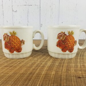 Vintage Set of 2 Fruit Themed Coffee Cups EIT Ltd England Tea Mugs Pattern Pineapple Strawberies Pears Eclectic Bohemian Boho Chic Decor image 2