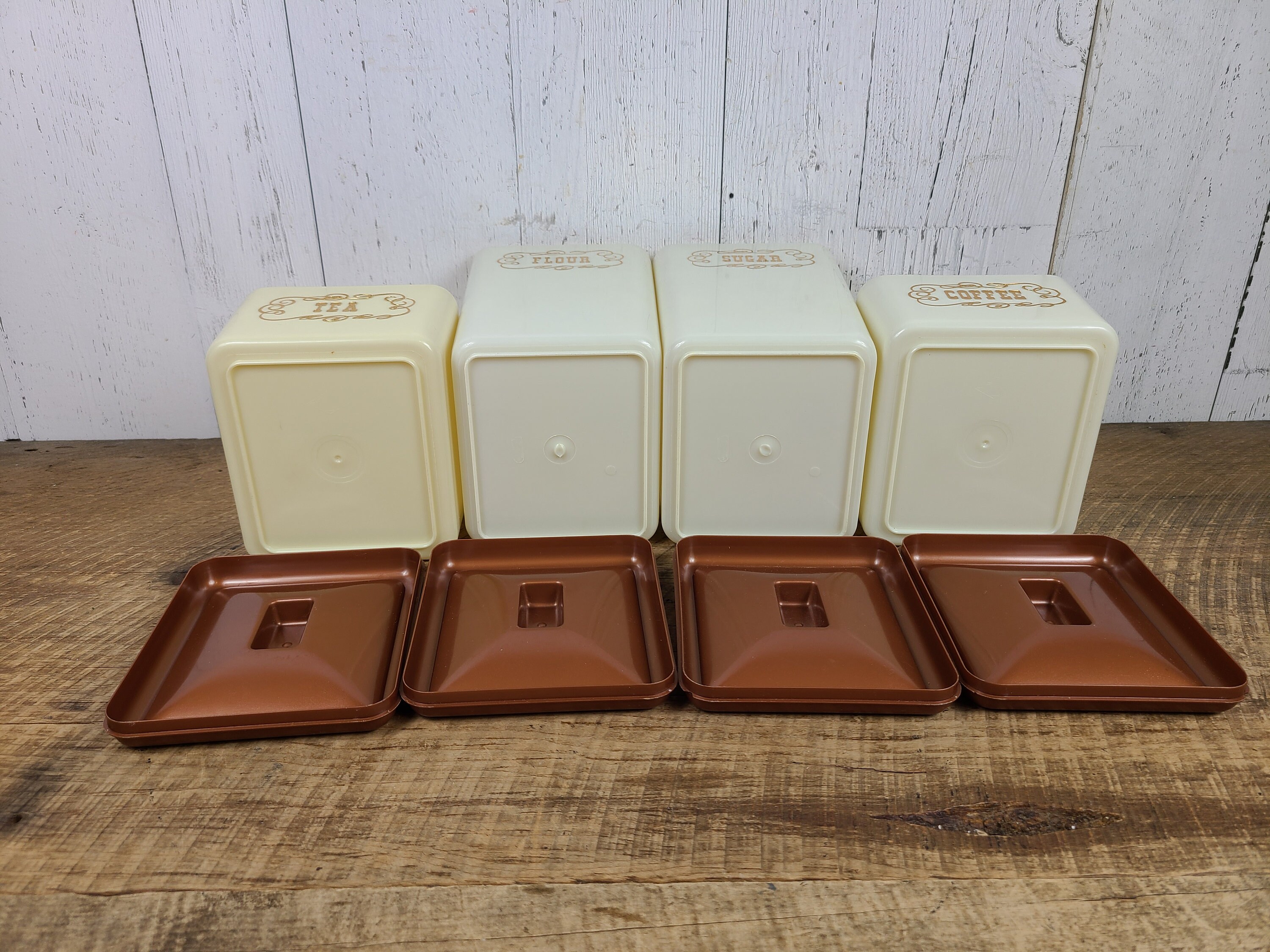 Vintage Set de 4 botes de plástico con tapa beige y té de | Etsy