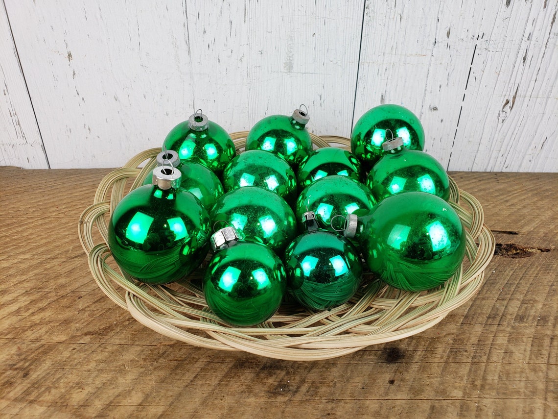 Vintage Lot of 13 Green Glass Ornaments Various Sizes Etsy