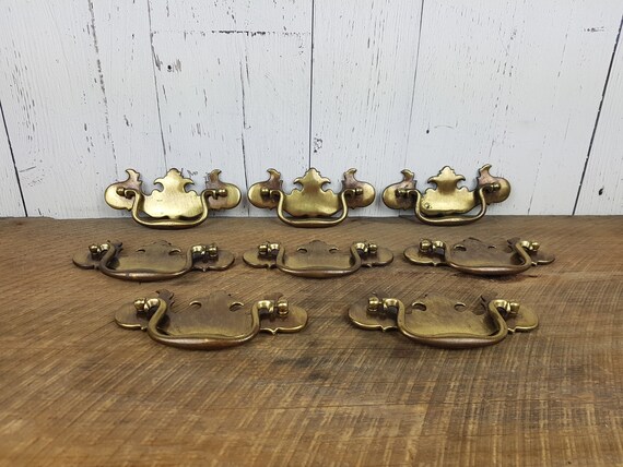 Vintage Set Of 8 Brushed Brass Door Knocker Metal Drawer Pulls Etsy