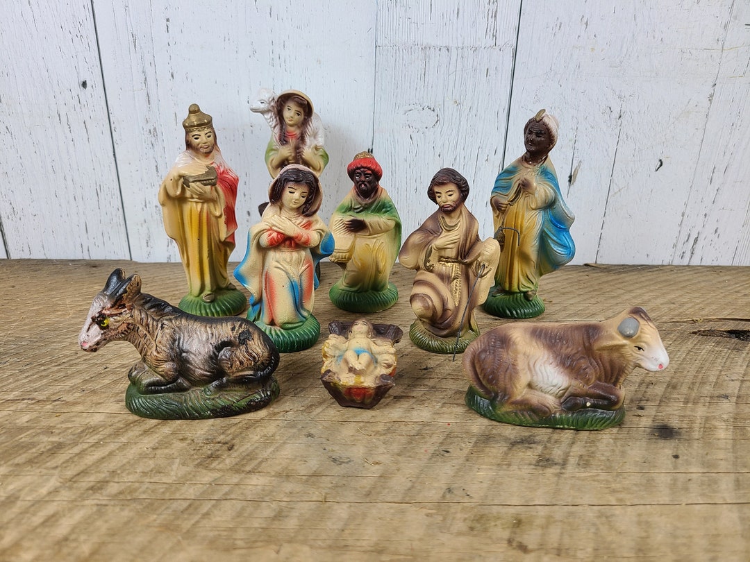 Vintage Nativity Set 9 Ceramic Figures Figurines Characters Baby Jesus