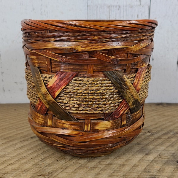 Vintage Wicker Indoor Planter Pot Cover 6" High x 6" Diameter Rustic Natural Decor Eclectic Bohemian Boho Chic Basket Mid Century Modern