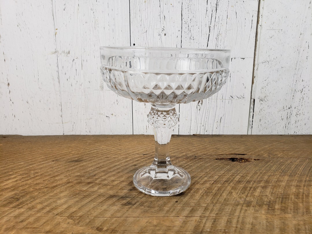 Vintage Indiana Glass Compote Diamond Point Pattern Pressed Glass ...