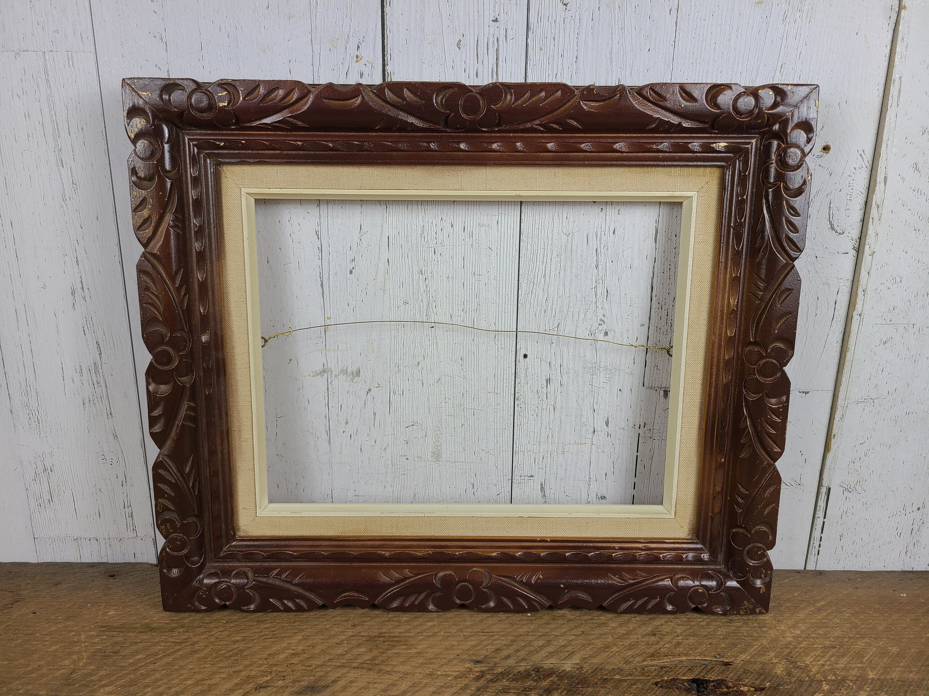 Vintage Empty Wooden Picture Frame 15x18 Mid Century Modern Wood Wall