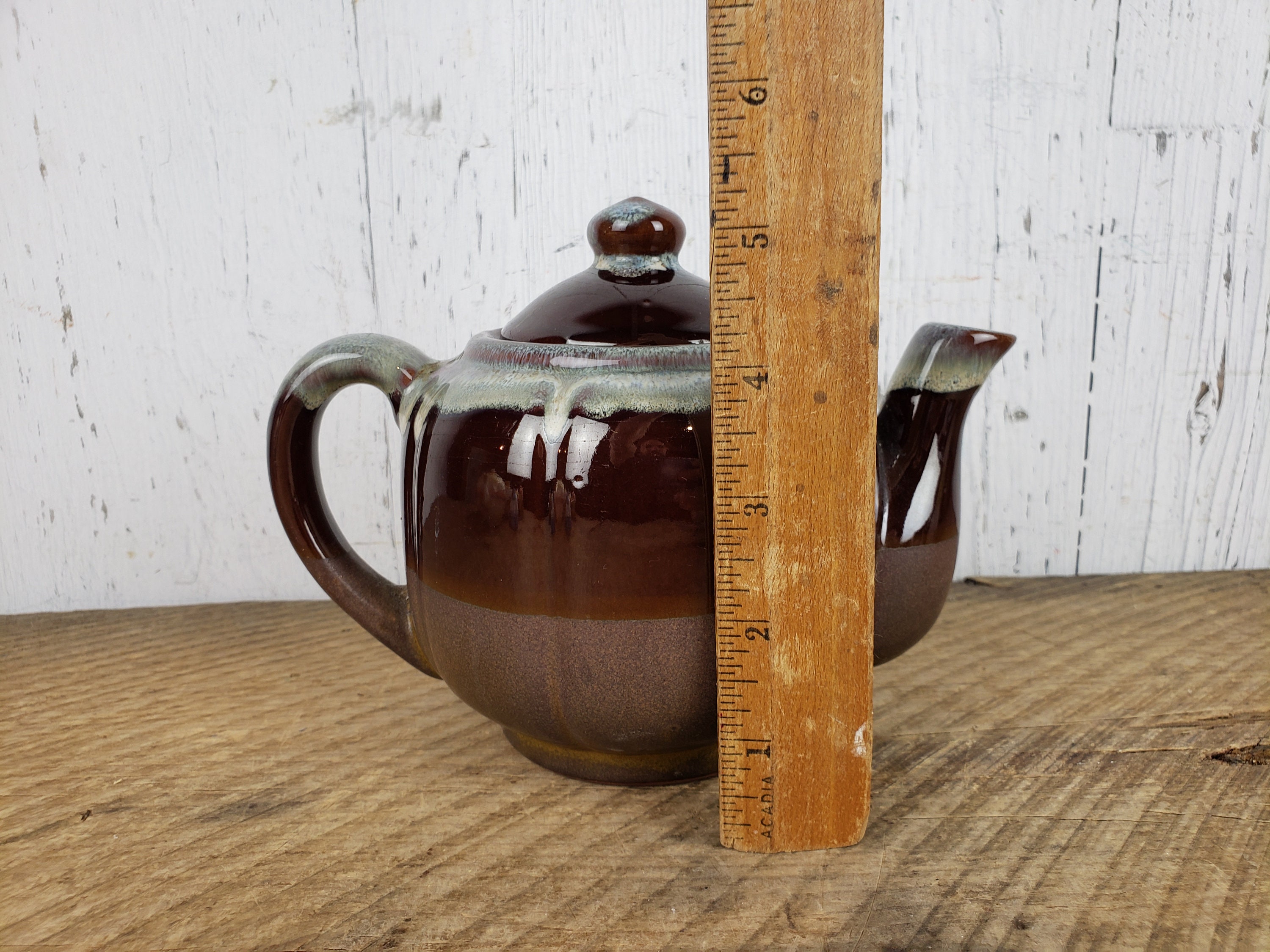 Vintage Brown Stoneware Teapot Drip Glaze Bohemian Ceramic Etsy