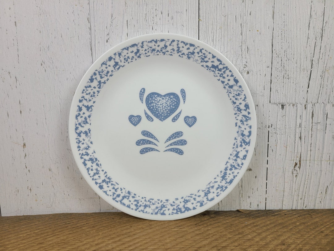 Vintage 1980s Corelle Dinner Plate 10.25 Blue Hearts Corning Individual