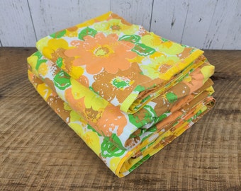 Vintage Retro 70s Floral Single Twin Sheet Set 1 Flat Sheet, 1 Fitted Sheet, 1 Pillowcase Pillow Case Wild Flower Bedroom Decor Bedding Bed