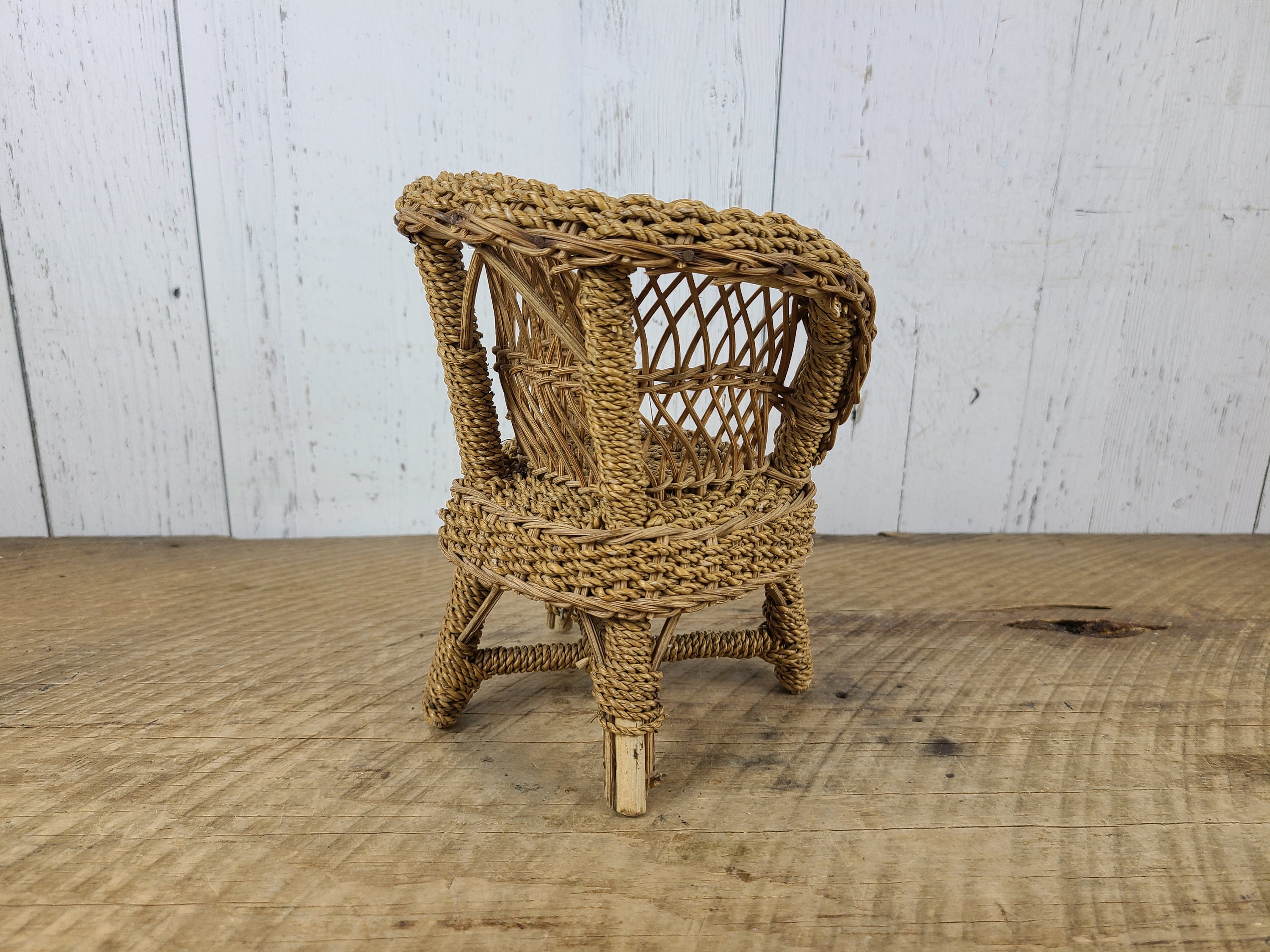 Vintage Wicker Doll Chair Boho Living Room Bohemian Furniture Etsy