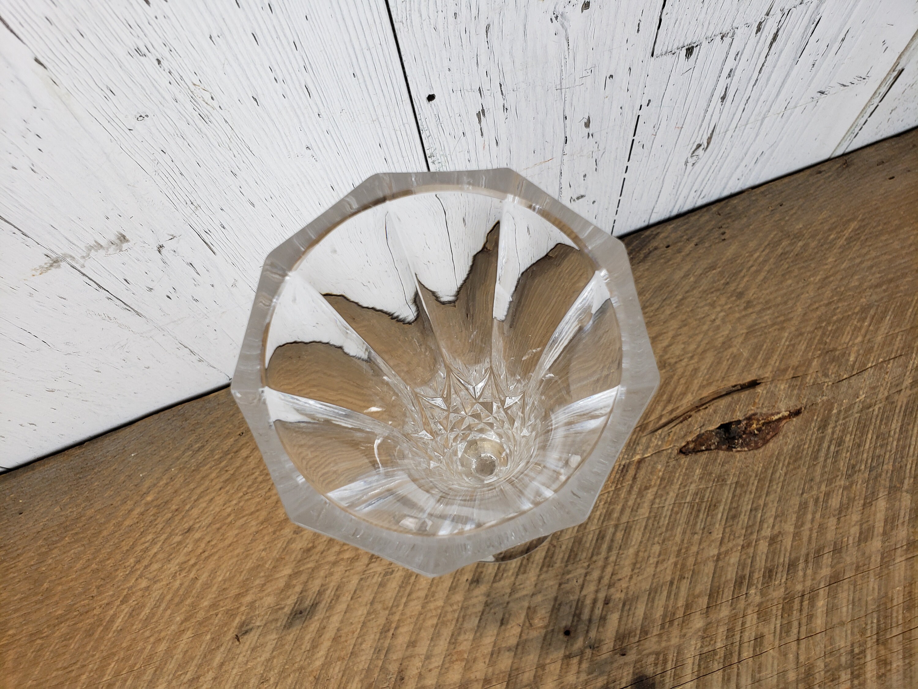 Vintage Clear Pressed Glass Footed Vase 10 Diamond Point Etsy UK