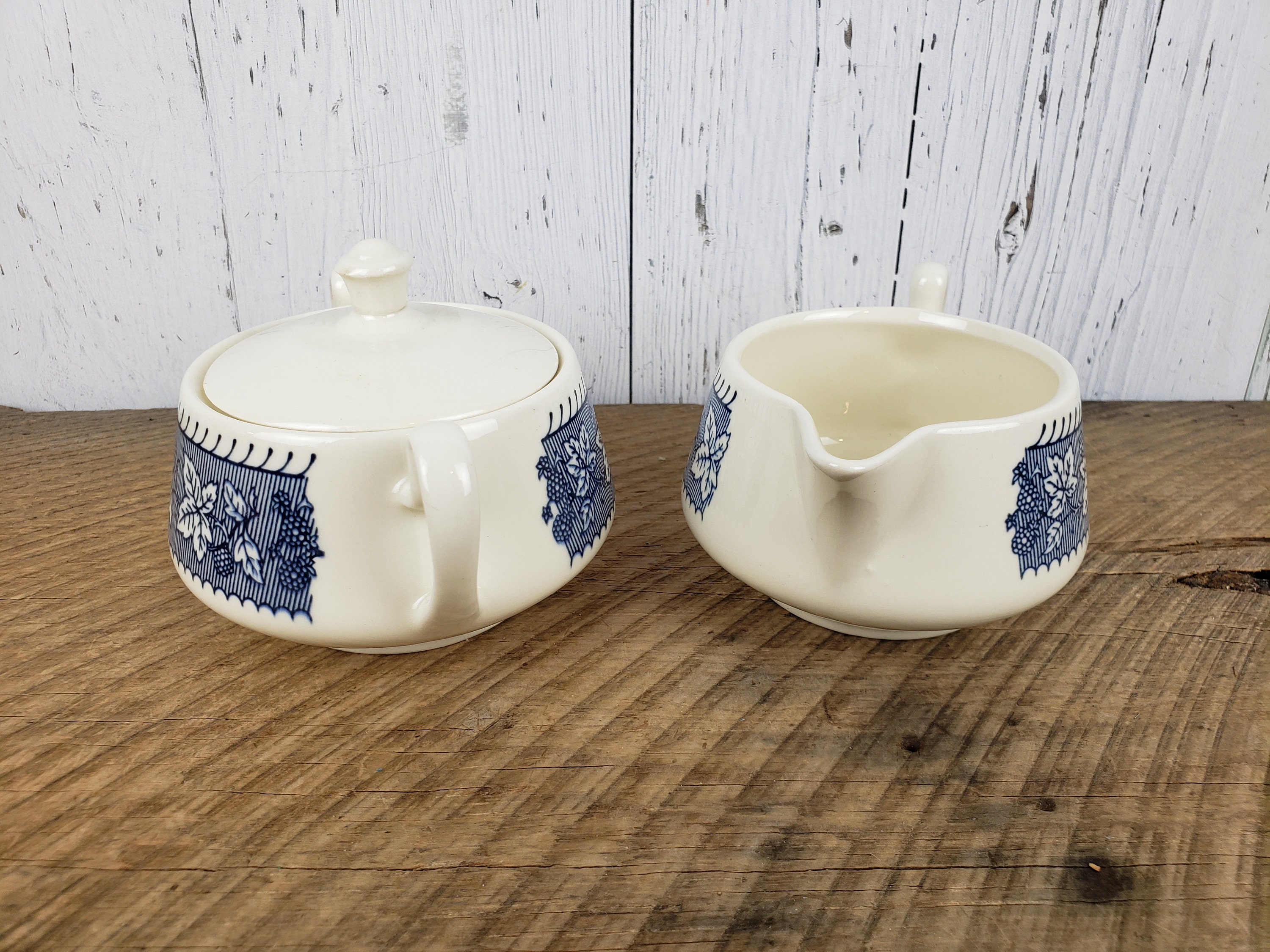 Sets Serving Odds & Ends Vintage Sugar Pot & Creamer Pitcher Set Blue